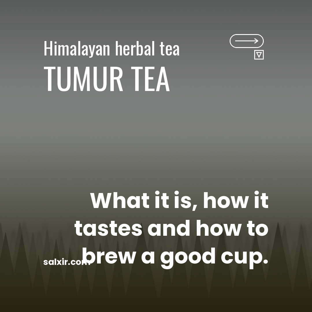 A steaming cup of pale herbal tea beside a small dish of dried dark berries on a misty green background